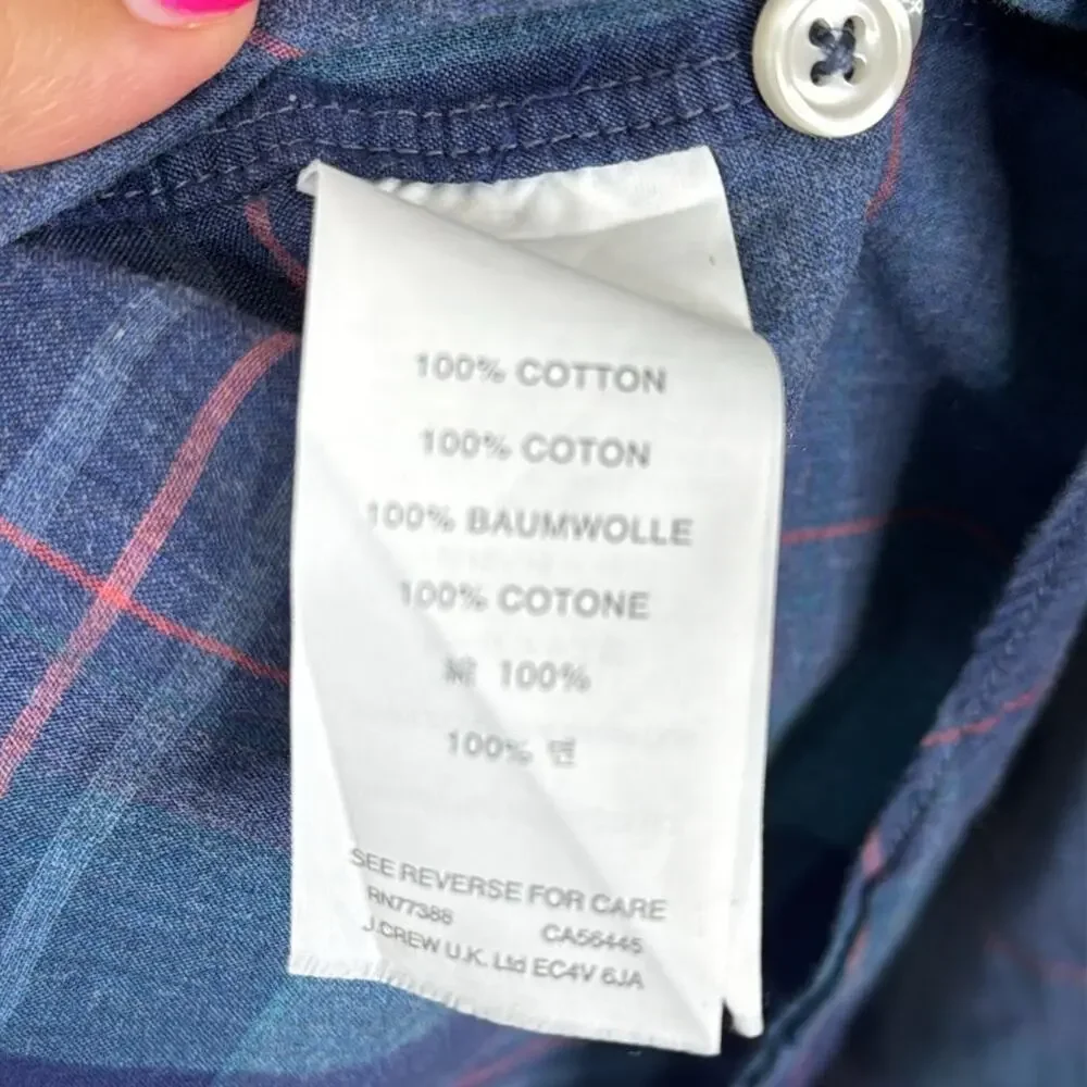 J. Crew Men's Blue Plaid Button Down Shirt XL 100% Cotton Slim Fit Casual